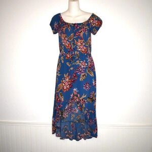Honey Belle Floral Dress Sz S Button Front Ruffle Whimsigoth Peasant Boho Artsy